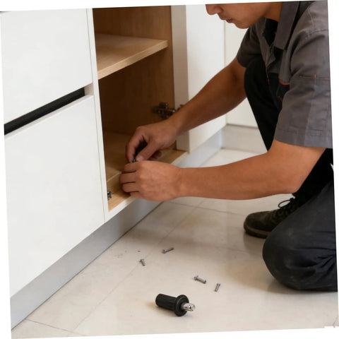 Person assembling cabinet with Metal Cabinet Door Repair Pins Kit With Spring Loaded Shaft Pins For Sliding Doors And Furniture Hinges DIY