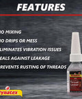 Red Heavy Duty High Strength Thread Locker 0.34 Oz Bottle For Large Fasteners Permanent Locking Anaerobic Formula Vibration Resistant