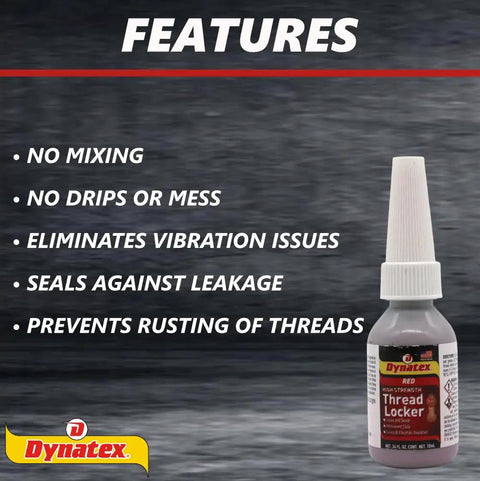 Red Max Strength Thread Locker For Large Fasteners Permanent Lock Anaerobic Adhesive Sealant Vibration And Solvent Resistant 0.34 Oz Bottle