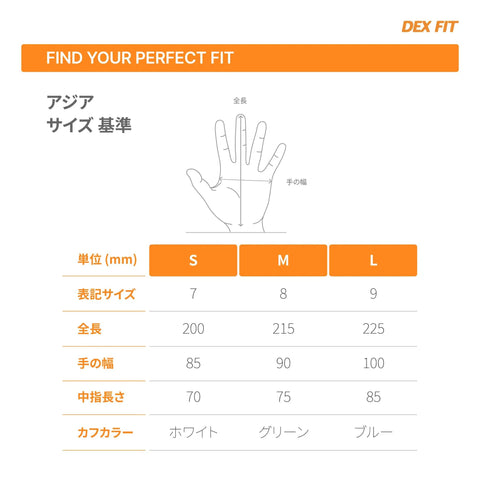 Hand size chart for Nitrile Work Gloves FN330 in grey, explaining size options S, M, and L with measurements in millimeters.