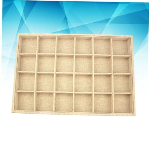 Switch Up Your Desktop Jewelry Tray With Adjustable Grid Dividers For Earrings And Rings Premium Sackcloth Organizer to Keep Vanity Neat and Flex Your Sparkle Game On Point - top view with multiple compartments.