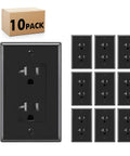 Decorative Receptacle Outlet, Tamper Resistant, 20 Amp 125 Volt, Grounding With Wall Plate, UL Listed, Black Finish, Pack Of 10