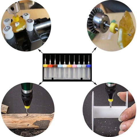 10Pcs PCB Drill Bits Set Spiral Flute Carbide 0.3mm To 1.2mm For Printed Circuit Board Stone Jewelry Engraving On CNC Dremel with examples of usage.