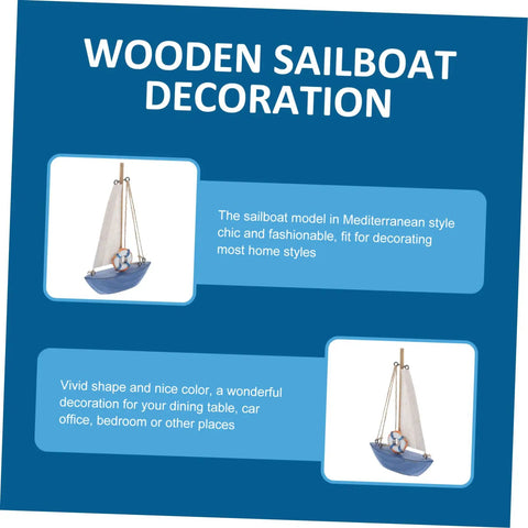 Mediterranean Wooden Sailboat Model Decor for Home and Office Cozy Cottage Nautical Vibe Ornament in blue with detailed sails