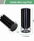 K Cup Holder Carousel Stand For Keurig Pods, 360 Degree Rotation, 48 Pod Organizer in Black Cast Iron, showing dimensions