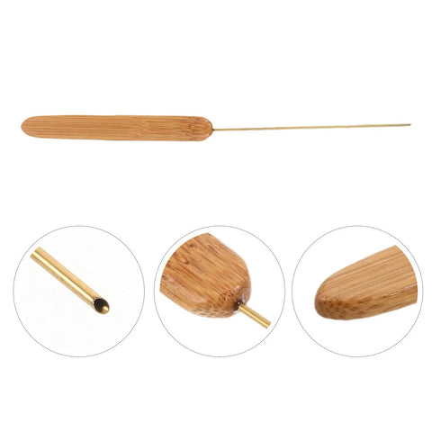 One Hand Operated Worm Bait Threading Needle For Freshwater And Saltwater Fishing, Stainless Steel Construction Built Tough For Live Bait Rigging, Sea Creek Lake Angling Tool With Red Worm Threader, wooden handle