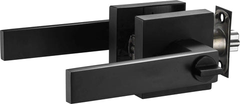 Contemporary Square Entry Lever Door Handle Set With Single Cylinder Deadbolt Reversible For Left Or Right Doors Heavy Duty Iron Black Finish