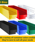 Heavy Duty Chrome Storage Shelving Unit With 18x36x74 Inch Frame And Forty Durable Bins For Badass Tool Organization In Garage Or Commercial Warehouse, featuring colorful bins.