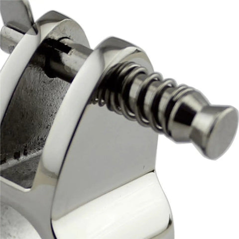 Close-up of Two Pack Stainless Steel 316 Top Jaw Slide Sets with quick release spring pin showing detail of marine-grade hardware.