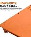 Solid Gear Sliding Grain Gate With Heavy Duty Discharge Chute For IBC Tote 9x9 showing heavy-duty orange powder-coated alloy steel surface.