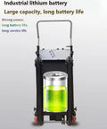Heavy Duty Electric Stair Climber Hand Truck With Brushless Motor And Crawler Wheels For Moving Furniture Safely Up Or Down Steps No Assembly Needed At All showing industrial lithium battery with large capacity.
