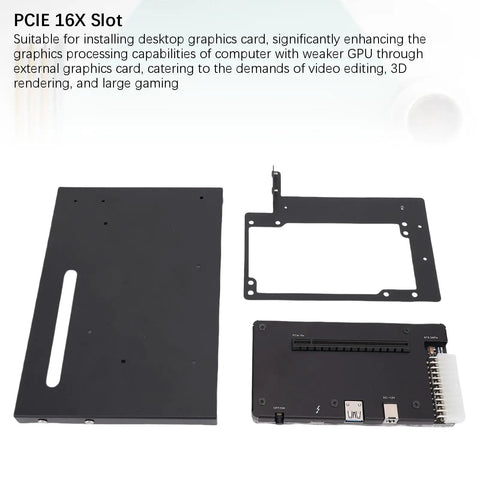 Make Your Laptop A Total Game Changer With This Tough Aluminum Alloy Egpu Dock Pcie X16 Slot And Usb4 Cable For Absolutely Sick Desktop Graphics Power On Demand Today showing PCIE 16X slot and metal mounting brackets.