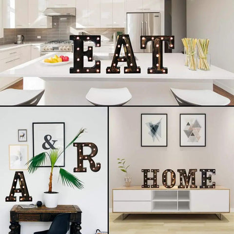 Super Sweet Vintage Industrial Led Marquee Letter A Totally Lit Alphabet Wall Sign For Home Bar Cafe Wedding Birthday Party Decor Battery Powered Rustic Room Accent displayed in kitchen and living areas.