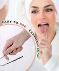 Two Pack Tongue Scrapers Made From 304 Stainless Steel For Adults And Kids, Pro Oral Care Tool, woman using scraper, easy to clean