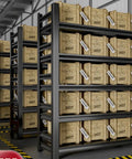 Heavy Duty Six Tier Garage Shelving Units With Roomy Metal Storage Racks For Workshops Sheds And Offices Super Sturdy with boxes labeled 2022.