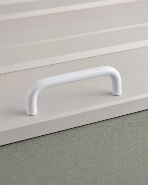 Bright White 3.8 Inch Cabinet Pulls 5 Pack Aluminum Alloy Drawer Handles for Cabinets and Drawers 96mm Hole Center Curved Tray Style