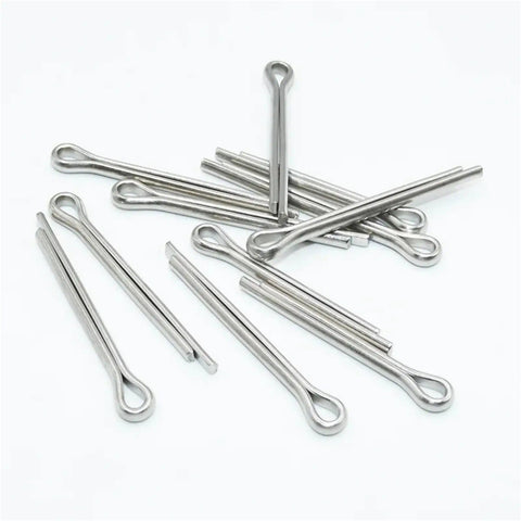 All Purpose Cotter Pin Set Kit 304 Stainless Steel U And R Shape Split Pins For Cars And Trucks Auto Repair Assorted Sizes Rust Resistant Dowel Roll Pins M3 Size Tension Clip Fasteners displayed on white background
