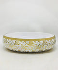 Real Deal Oval Vessel Sink, Solid Ceramic Bathroom Basin With Sleek Gold Finish, modern design with floral accents.