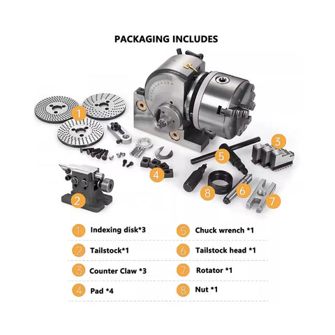 Universal Indexing Head For Milling Machines With Interchangeable Index Plates and Direct Fit Mount parts and accessories layout.
