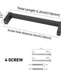 Detailed diagram of 10 Pack 5 Inch Matte Black Knurled Cabinet Pulls For Cabinets And Drawers, highlighting dimensions and screws.