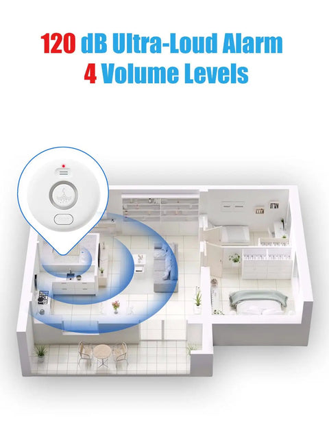 Five Pack Water Leak Alarm Detectors With 120dB Loud Alarm IP66 Waterproof Ultra Sensitive Probes Detect Drips And Mist Four Bottom Sensors And Two Top Probes For Quick Alerts And Realistic Protection wall-mount alarm in home floor plan
