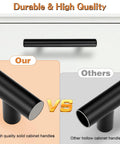 Black 5 Pack 3-3/4 Inch Hole Centers Solid Stainless Steel Round T Bar Cabinet Pulls with smooth edges and comfortable grip