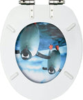 Super Chill Soft Close Toilet Seat Covers With Hella Cozy Flannel Padding Adorable Penguin Design And Snug Universal Fit For Everyday Bathroom Refresh, top view of penguin-patterned toilet seat.