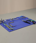 Blue Heat Resistant Soldering Mat With Storage Slots Built In Ruler Magnetic Zones PCB Slot Bendable Silicone Work Surface 17.32x12.20 Inches