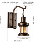 Vintage Glass Wall Sconce 2 Pack Rustic Nordic Style Wall Lights Retro Black Painted Finish with dimensions shown