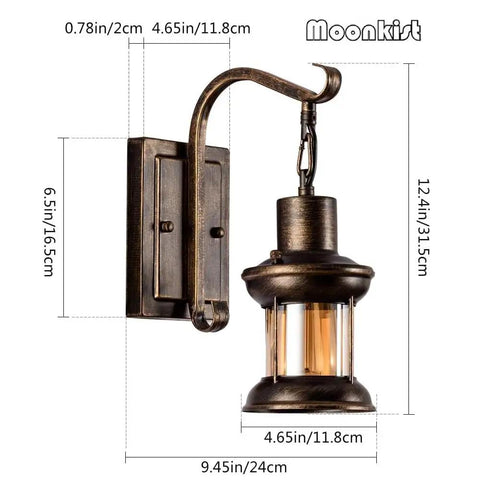 Vintage Glass Wall Sconce 2 Pack Rustic Nordic Style Wall Lights Retro Black Painted Finish with dimensions shown