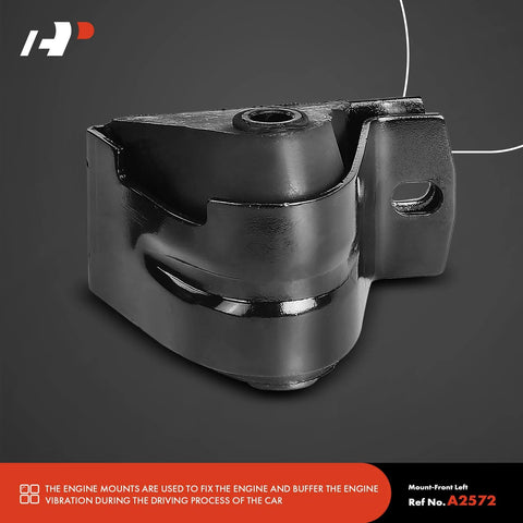 Two Piece Front Engine Motor Mount Set For Jeep Wrangler 1991-1995, Cherokee 1987-2001, Comanche 1987-1992, Wagoneer 1987-1990, 4.0L 4.2L Engine Mounts Replaces 52019201AB, front view of black metal mount