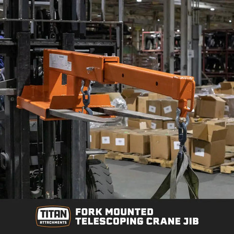 Built Tough Fork Mounted Telescoping Jib Boom Crane With 5500 LB Lifting Power And Sweet 31 To 79 Inch Reach Makes Skid Steer Conversions No Sweat On Any Job Site