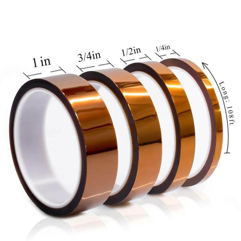 High Temperature Polyimide Tape For PCB And CPU Protection, 1 Mil Kapton Style Heat Shield With Silicone Adhesive, 4 rolls in various sizes