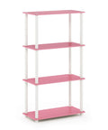 Turn-N-Tube 4-Tier Corner Storage Shelves With Toolless Open Design, Space-Saving Book Organizer For Living Room, Bedroom, Entryway, Hallway, And Laundry, Easy Assembly Without Tools, Soft Pink Finish, Wide Shelves For Books Decor And Baskets. 4-tier soft pink shelf with white posts