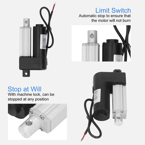 Go-To Heavy-Duty 24V High-Speed Linear Actuator With 50mm Stroke And 1200N Thrust, showing limit switch and wiring details