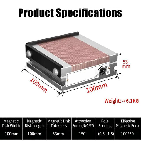 Rectangle Permanent Magnetic Clamping Plate For EDM Tapping And Drilling Machines, dense red copper pole, 100x100 mm.