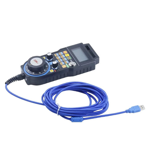 Rock Solid CNC Wired Electronic Handwheel For 4 Axis And 6 Axis Machines With LHB04B-4 Design Perfect For Precision Milling And Smooth Manual Control In Any Tight Shop Space Or Heavy Duty Workshop Setup, wired CNC handwheel with blue USB cable