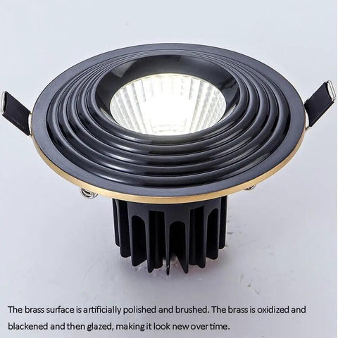 Pack of 8 Hella Bright Round LED Can Lights 4.3 Inch Brass Wafer Downlights showing black and brass design.