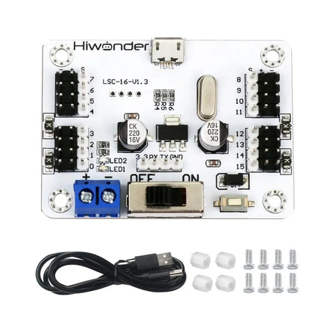 16 Channel PWM Servo Tester Board With Over Current Protection And USB Port For DIY Bots, high precision control components visible.