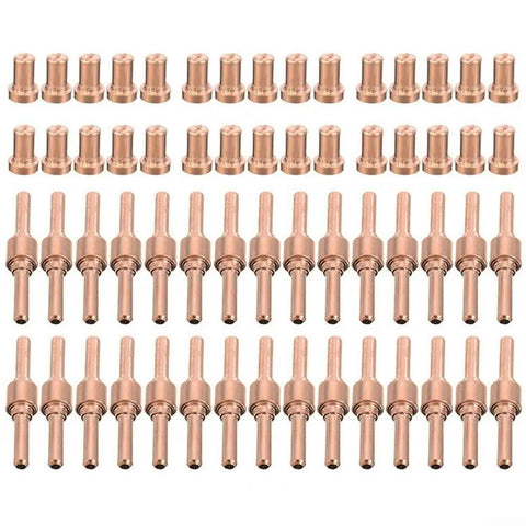 60 Piece Plasma Cutter Consumables Kit Perfect for PT-31 And LG-40 Torches featuring multiple copper nozzles and electrodes.