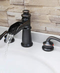 Waterfall Style Widespread Bathroom Faucet With 8 To 16 Inch Mounting Three Hole Two Handles Pop Up Drain Overflow Farmhouse