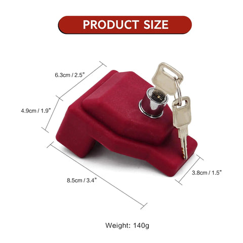 Plastic Glad Hand Lock For Trailer Security, 1 Pack with 2 Keys, Red Durable Plastic, Dimensions Shown, Easy Install