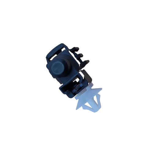 Front view of AITKEN ambient air temperature sensor with mounting clip; dark blue plastic.