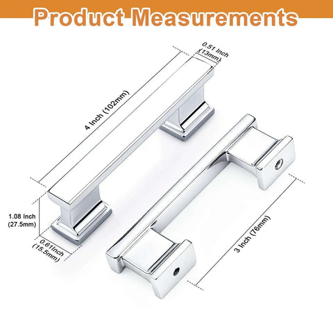 Polished Chrome Cabinet Pulls 5 Pack With 3 Inch Hole Centers 76mm Durable Zinc Alloy Kitchen Cupboard Drawer Hardware measurements