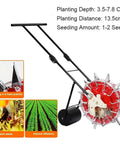 Hand push precision seed planter with adjustable depth from 3 to 15mm and 12 holes for efficient planting of corn, soybean, peanut, cotton.