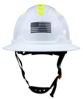 Solid As A Rock Full Brim Hard Hat With Airflow Hdpe Shell And Six Point Suspension Ansi Z89 1 Certified Construction Safety Helmet For Beat Up Jobsites And Grindy Work Crews, front view with American flag emblem.