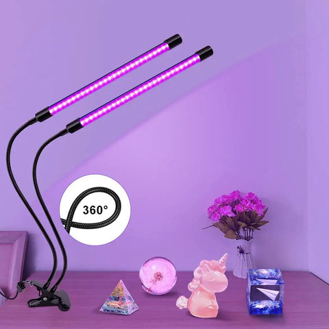 Dual Head UV Light With USB Power, 395nm To 405nm Dimmable Black Light Lamp, Clip On 20W with glowing effect in a room