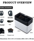 Automatic Electric Portafilter Cleaner For Coffee Grounds handles various brushes, squeegees and hook for efficient espresso puck disposal.