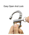 Rock Solid 316 Stainless Steel Snap Shackle Quick Release Swivel Bale Hook with easy open mechanism in hand