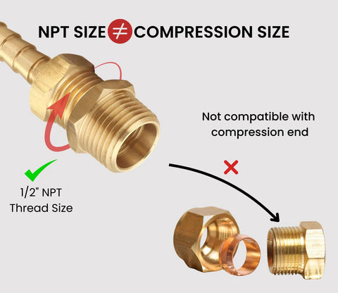 Brass NPT reducer bushing set, 3/4 in NPT male x 1/2 in NPT female, 1 in OD to 0.75 in ID, 2-piece plumbing fitting